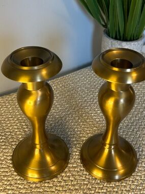 Vintage Solid Brass Candle Holders  Pair 
Mid-Century Style 6”
